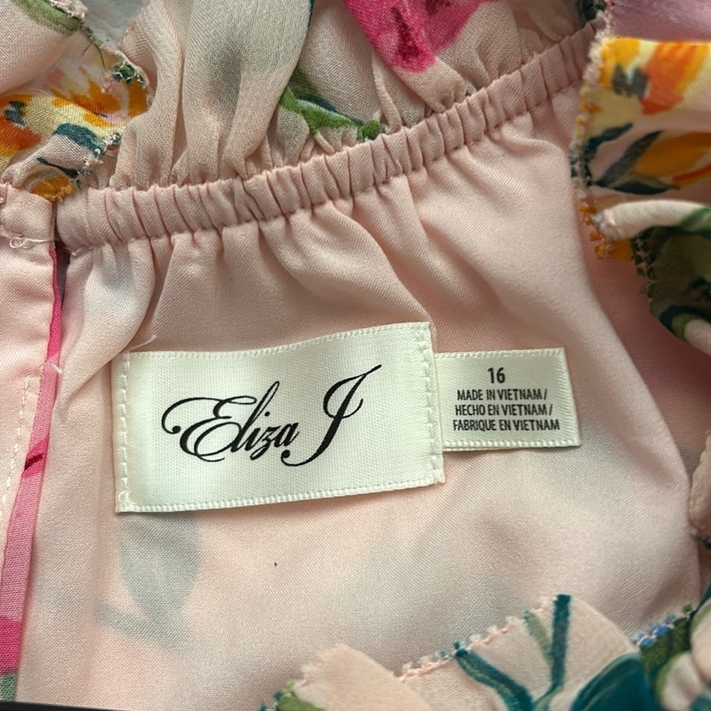 NWT Eliza J chiffon floral smock waist tiered midi dress, plus size women’s 16. - Picture 9 of 10